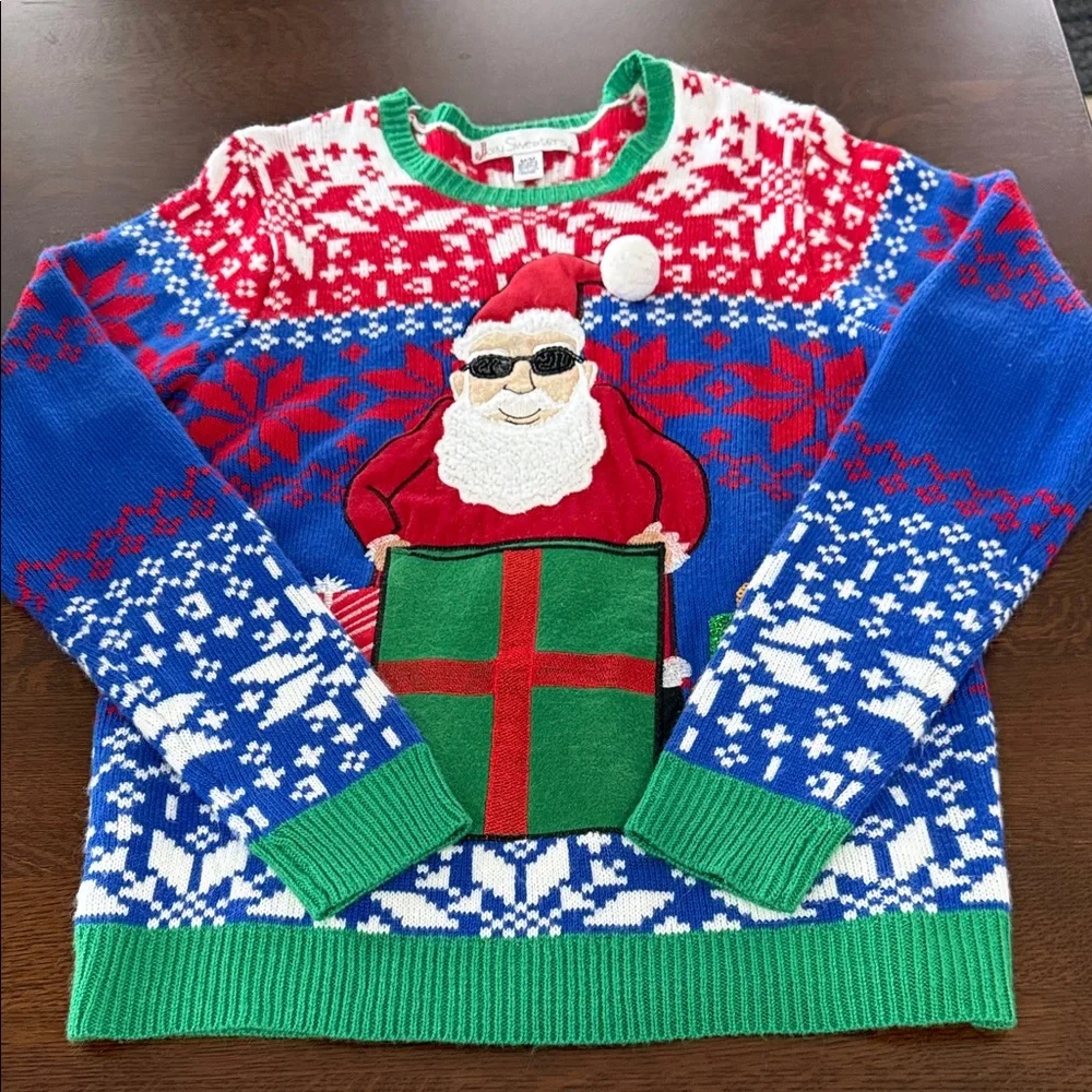 Festive Santa Crewneck Jolly sweaters  in Red, Blue, and Green Medium